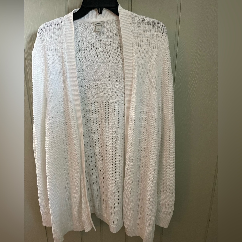 L.L. Bean White Open-Weave Lightweight Cardigan